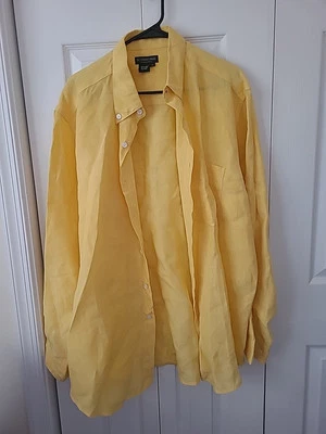 The J. Peterman Company 100% Linen Button Down Yellow Easter Spring Mens Large - Image 1 of 4