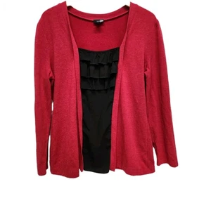 Cárdigan East 5th de colección para mujer grande rojo con inserción negra con volantes en capas vacaciones  - Imagen 1 de 8