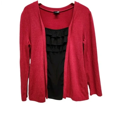 Cárdigan East 5th de colección para mujer grande rojo con inserción negra con volantes en capas vacaciones  Foto 1 de 4