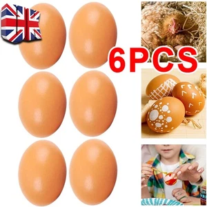 6 PCS Smooth Wood Artificial Eggs Fake Wooden Chicken Eggs Help Hen Lay Eggs - Picture 1 of 8