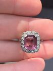 Silver Art Deco French Antique Amethyst Paste Cluster Ring￼ 4.1 Grams
