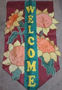 Vtg Garden Flag Welcome Sunflowers 28"X40" Nylon 2 Sided - Picture 1 of 4