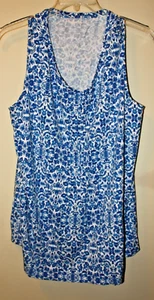 Lands End Top Womens 2X (20W-22W) Blue Floral Sleeveless Tank Classic Casual - Picture 1 of 5