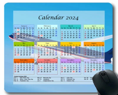 Mouse Pad 2024 Year Calendar with Holiday,White Mousepad,2024 Calendar Mouse Pad - Image 1 of 4
