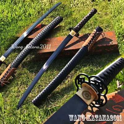 Black Wakizashi 1095 Steel Fulltang Japanese Samurai Sharp Sword Leather Tsuka - Image 1 of 4