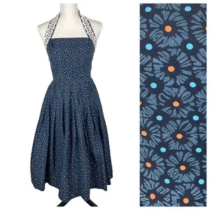 Vintage MCM Floral Polka Dot Halter Dress Size XS Rockabilly Retro Pin Up - Picture 1 of 13