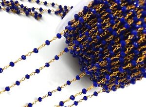 1/3/5 Ft Blue Lapis Hydro Faceted Rondelle Rosary Chain Silver Gold Black Chain
