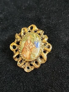 Vintage Porzellan Brosche umwerbendes Paar viktorianischer Stil - Bild 1 von 9