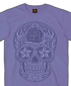 Motorcycle Girl Tshirt Sugar Skull Biker New Purple Short Sleeve Top S M L - Picture 1 of 5