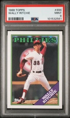 1988 Topps #494 Wally Ritchie Rookie RC PHILLIES PSA 9 MINT!  New Clean Slab! - Image 1 of 2
