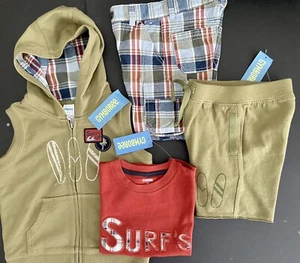 NWT Boys 2T Gymboree BAJA SURF Cotton Olive Sleeveless HOODIE , TOP & 2-SHORTS - Picture 1 of 10