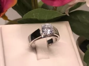 2 Ct Round Cut Simulated Diamond Wide Band Solitaire Engagement Ring 925 Silver - Picture 1 of 11
