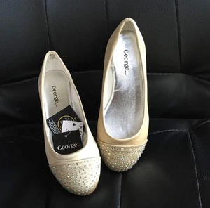 Niños Niñas Satén Gema Crema Zapatos Planos Vestir Bailarina Talla 12.13.1.2.3.4 - Imagen 1 de 9