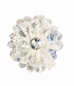 White Hair Bow Organza Floral Flower Girls Clips Russian Scratches - Picture 1 of 11