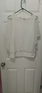 New Directions Womens White Quarter Sleeve Pullover Blouse Top Size Lg Lined - Picture 1 of 7