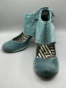 Irregular Choice Dk Turquoise Suede & Gingham Heels, Size 42 / 10.5, Style 3432 - Picture 1 of 16