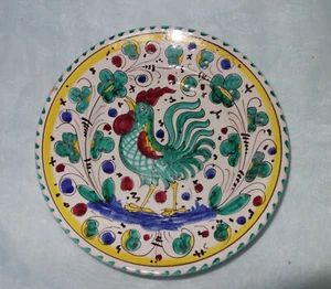 Teller Keramik ITALY DERUTA handgemalt Dekor grüner Hahn, 19 cm - Imagen 1 de 3