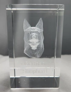 Glass 3D Laser Etched German Shepherd Dog Cube Paperweight 3"  - Picture 1 of 8