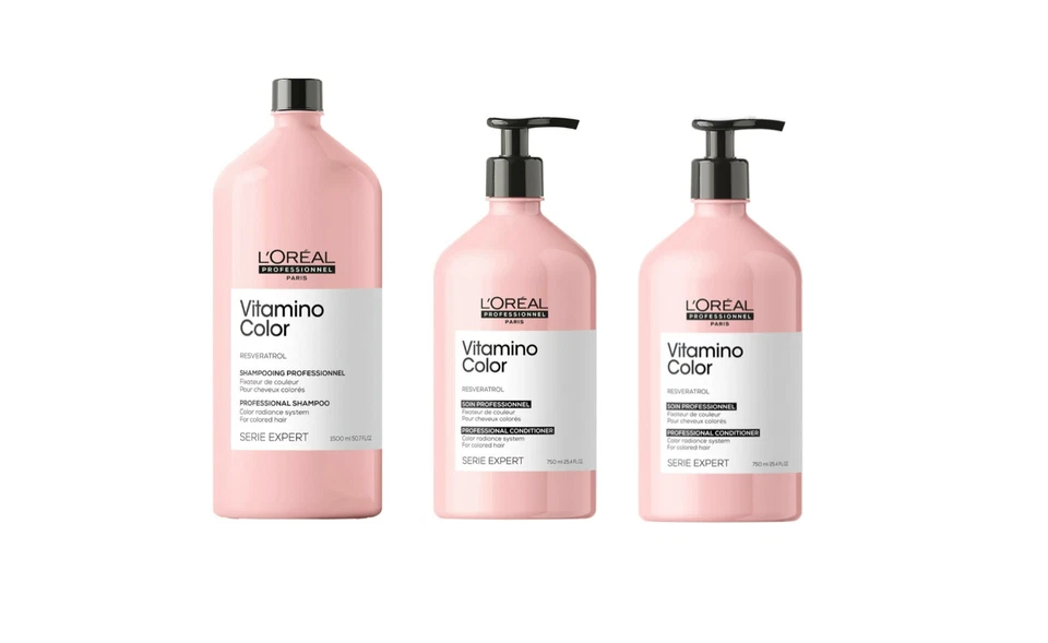 LOREAL VITAMINO Colour Shampoo 1.5L & 2x 750 ml Conditioner Professional Size - Image 1 of 1