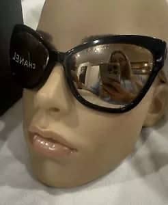 CHANEL Sunglasses AUTHENTIC 5271 CH5271 Black Mirror 14k Gold Runway Vtg Cat Eye - Foto 1 di 12