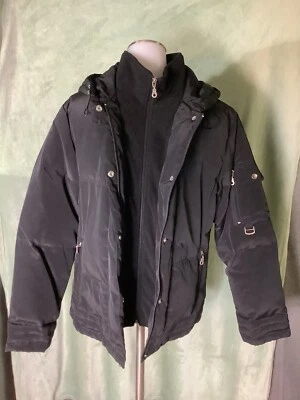 Chaqueta acolchada de plumón negra Larry Levine ~~ Talla M Foto 1 de 4