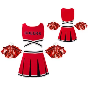 Kids Girls Sleeveless Cheers Printed Crisscross Waist Crop Vest Top Skirts Sets - Picture 1 of 50