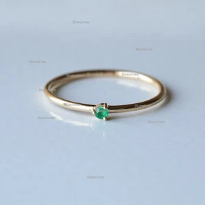 14K Yellow Gold Sapphire / Emerald Gemstone Dainty Petite Diamond Ring Jewelry - Picture 1 of 7