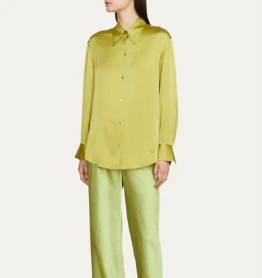 NEW Vince 10 Lime Green Yellow Button Down 100% Silk Shirt - Image 1 of 4