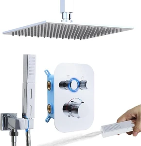 Delnet Upgraded Thermostatic Shower Mixer Set with 10" Ceiling Mounted Rain Show - Picture 1 of 7
