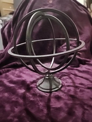  "Globo esfera armilar 13"" orbe de metal Art Deco hombre sobre pedestal de metal" Foto 1 de 3