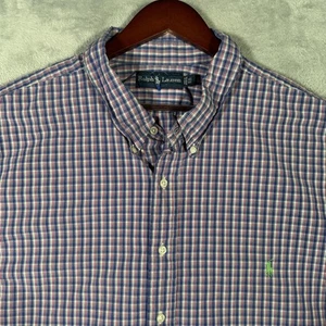Ralph Lauren Shirt Mens 4XB 4XL Big Blue Red Plaid Button Down Short Sleeve - Picture 1 of 11