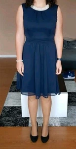 Orsay Kleid Dunkelblau Perlenimitat Kragen 40 M Chiffon Hochzeit Geburtstag - Bild 1 von 19