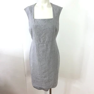 Talbots 2 Linen Blend Square Neck Sleeveless Striped Above Knee Dress Gray MINT - Picture 1 of 10