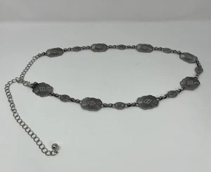 Ladies Silver Tone With Texture Belt Conchos Chain Adjustable To 42” - Picture 1 of 5