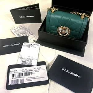 Dolce & Gabbana Devotion Shoulder Bag Leather Green Gold Unused item JPN - Picture 1 of 20