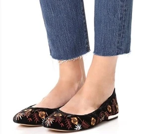 SAM EDELMAN "Farrow" Sz 7US/37EU Black Velvet Embroidered Ballet Flats - Picture 1 of 10