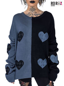 Vixxsin Lexia Split Jumper Oversized Half Half Heart Line Grunge Gothic Knitted