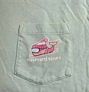 Vineyard Vines Long Sleeve T-Shirt light teal Hat Sledding Theme Size M 12/14 - Picture 1 of 7