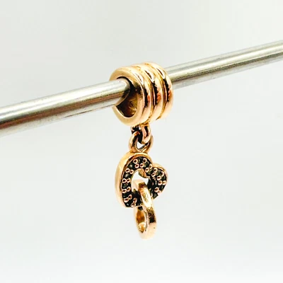 PANDORA 925 Silver Rose Gold Interlocking Hearts Dangle Charm Love Bracelet ALE - Image 1 of 4
