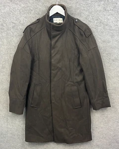 Reiss Jacket Mens Medium Brown Hampshire Wool Overcoat Crombie Military Pea Coat - Picture 1 of 10