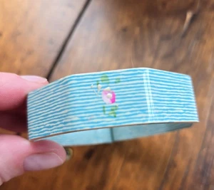 Vintage Celluloid Bracelet Bangle Art Deco Blue Stripe Painted Floral Octagonal - Picture 1 of 4