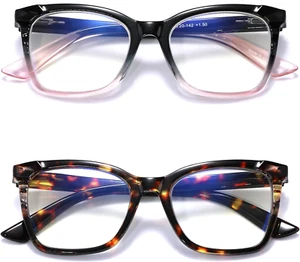 2 Pair Oversized Square Trendy Reading Glasses for Women, Blue Light Blocking Co - Picture 1 of 7