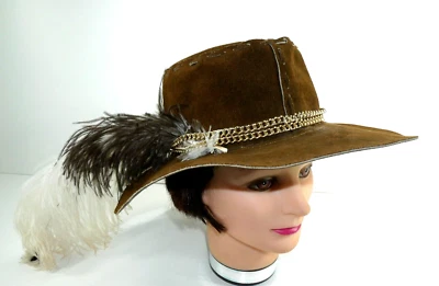 Sombrero de Vaquero de Colección Hecho a Mano Cuero de Avestruz Outback Bushman con Pluma Foto 1 de 4