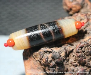 seltene Energie tibetische alte Achat Seidenraupen Linie natürliche Buddha Auge dZi Perle - Bild 1 von 6