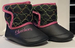 New in Box Skechers Lil Snugglers Pink & Black Winter Boots for Baby Girl Size 1 - Picture 1 of 6