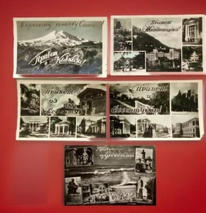 Vintage Sowjetische Foto Postkarten "Grüße" Serie 50er Jahre 5,5x3,5 Zoll .Lot von 5 - Bild 1 von 9