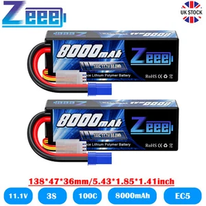 2x Zeee 3S Lipo Battery 8000mAh 11.1V 100C EC5 Hardcase for RC Car Boat Drone - Picture 1 of 8