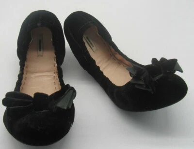 Miu Miu Black Velvet Ballet Flats w/ Bow sz 37 - Image 1 of 4