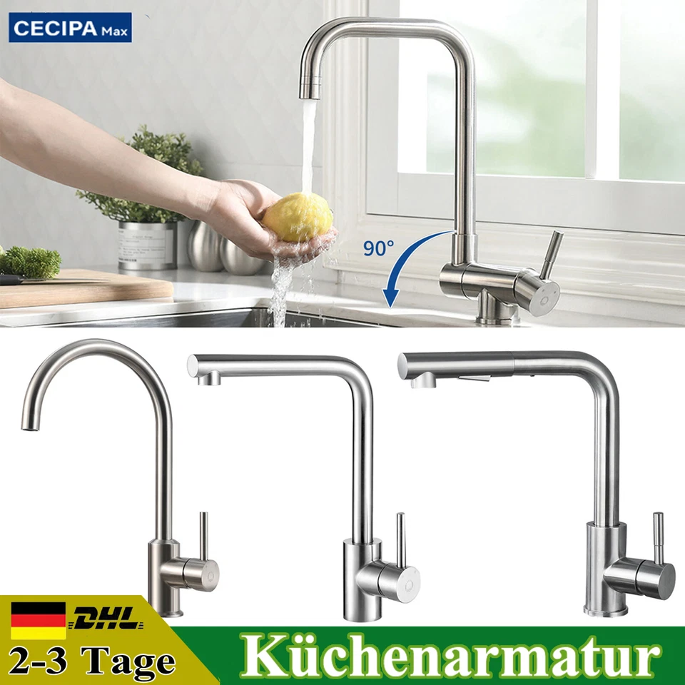 CECIPA Wasserhahn Küchenarmatur Spültischarmatur Einhand Mischbatterie Küche Edelstahl