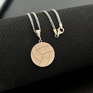 Personalized Volleyball Necklace 925 Sterling Silver With Curb Chain 2,20mm - Picture 1 of 5